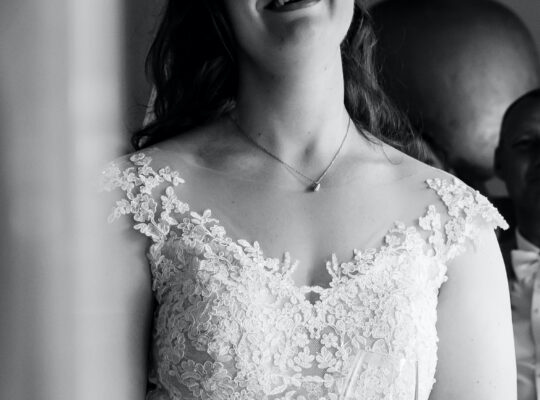 A-Line chiffon & lace wedding dress in white