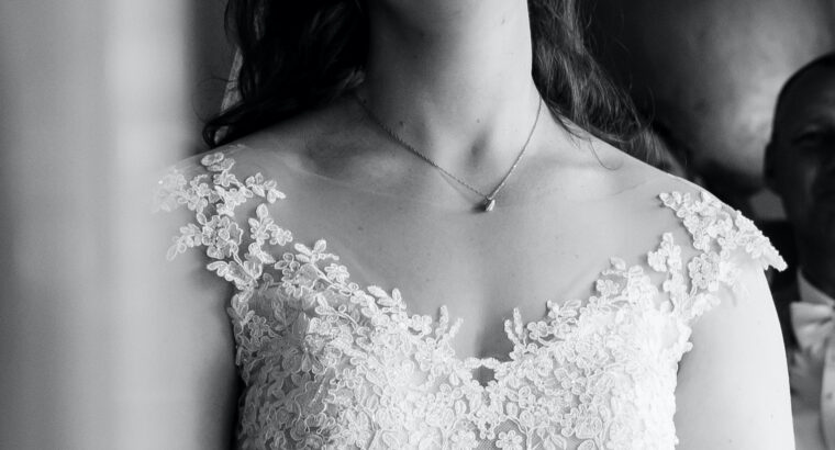A-Line chiffon & lace wedding dress in white