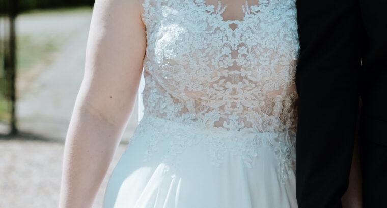 A-Line chiffon & lace wedding dress in white